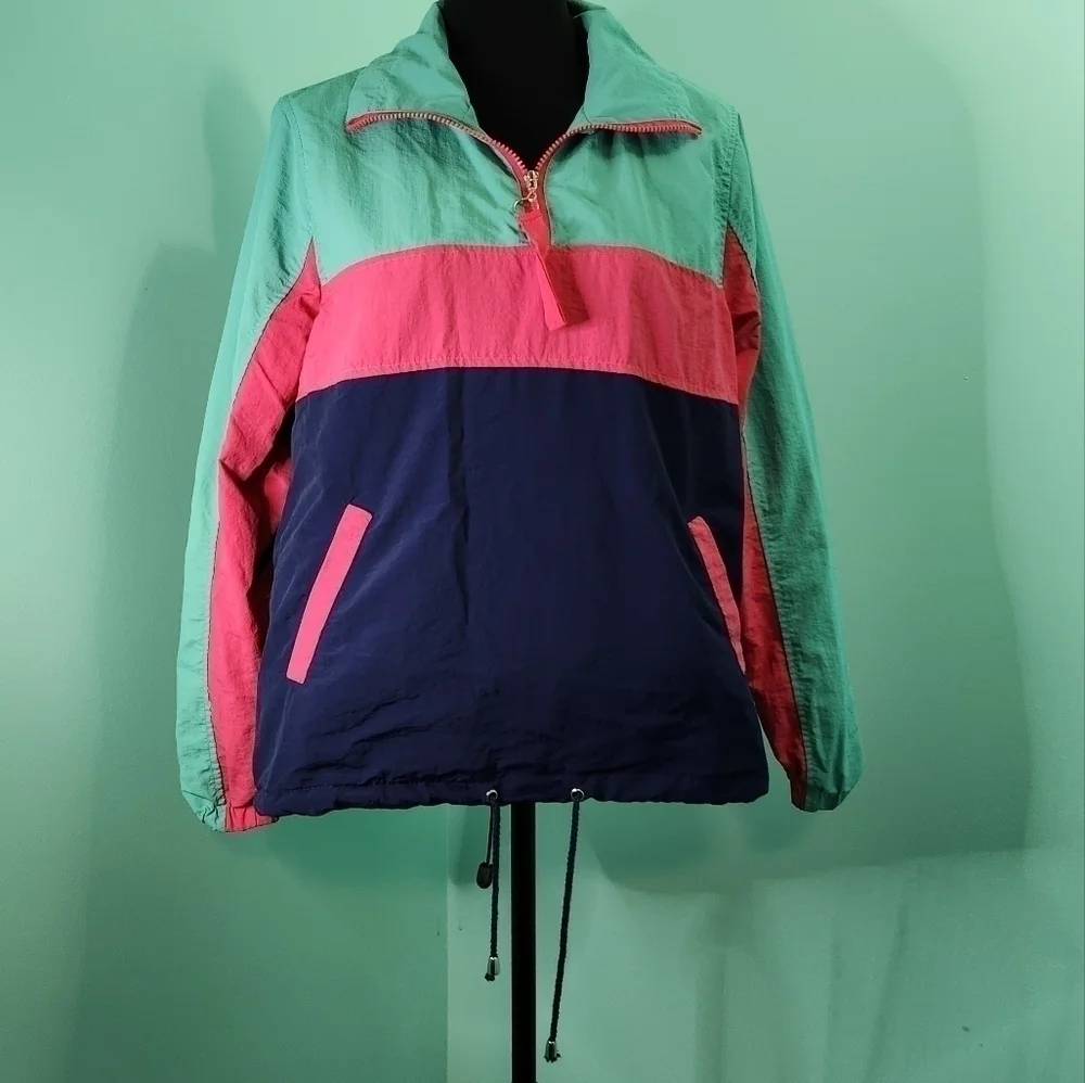 ASHLEY Half Zipper Colorblock Windbreaker Size L Colorful 90's style Lot L